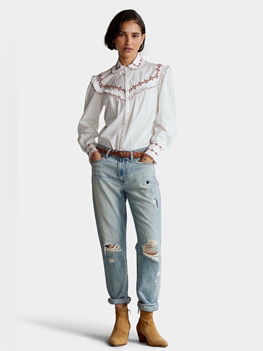 Polo Ralph Lauren Western Floral Embroidered Button-Down Shirt Red White Cotton - Picture 6 of 16